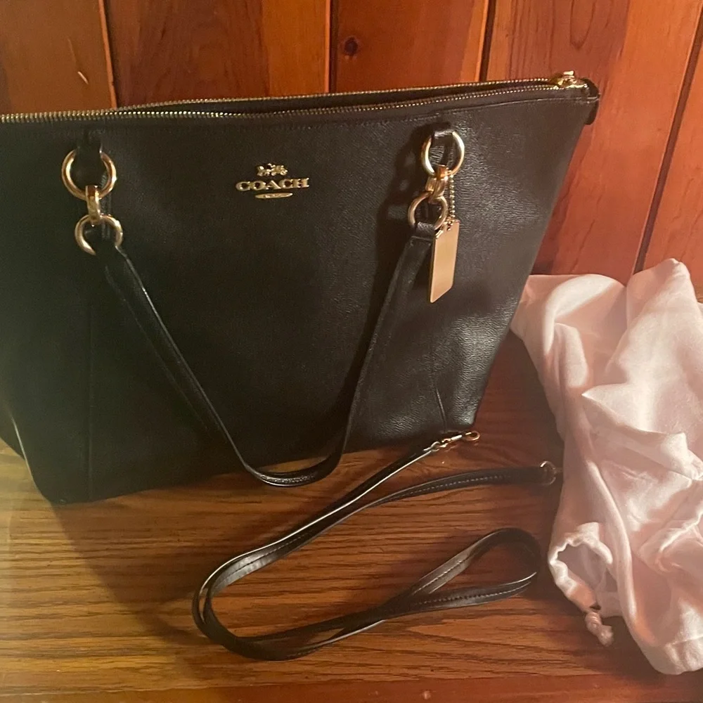 Coach Black Leather Tote with Gold-Tone Hardware - Picture 13 of 16